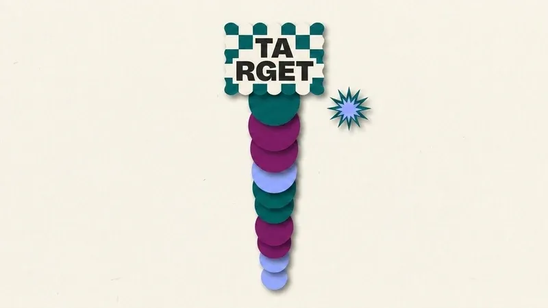 Stacked paper-cut discs climbing toward a checkered TARGET banner, with a starburst bonus badge floating beside the stack