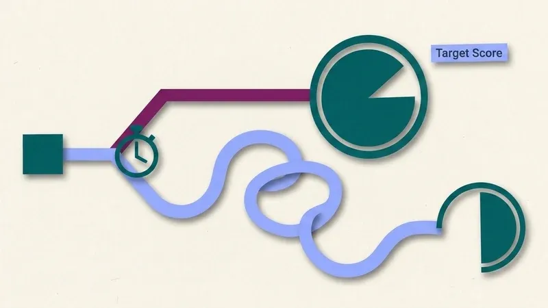 A forked path diagram: a short direct route to a nearly full Target Score meter, next to a long looping route to a half full meter